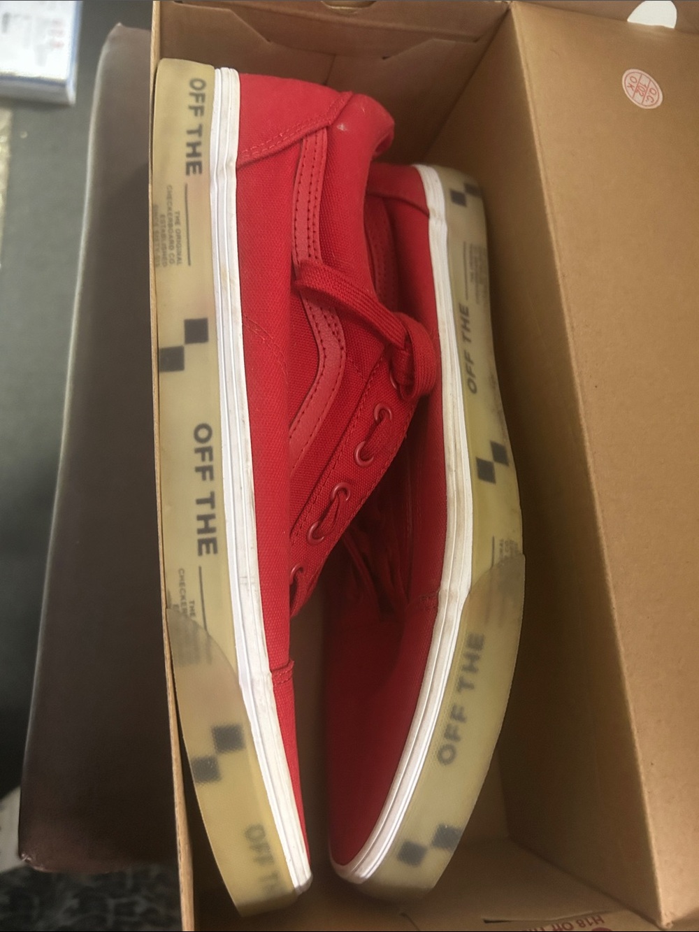 Vans Red Low-Top Canvas Sneakers with Printed Midsole very good condition